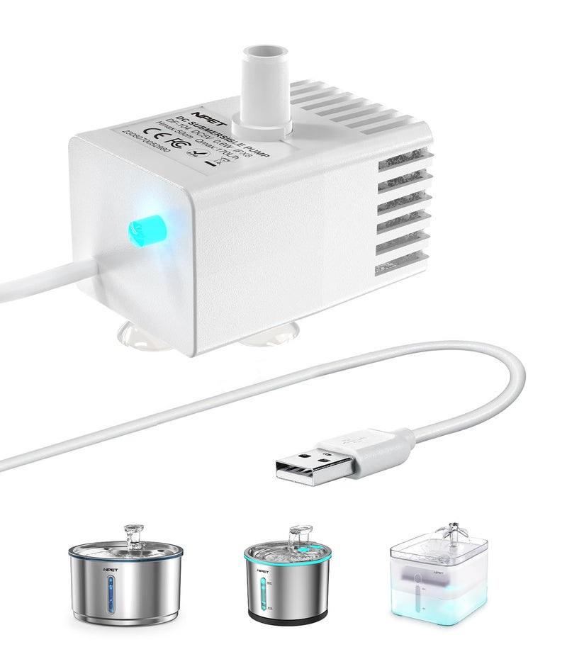 NPET Pet Water Fountain Water Pump with LED Light for WF020/WF050/WF210 Cat Fountain - Image 1